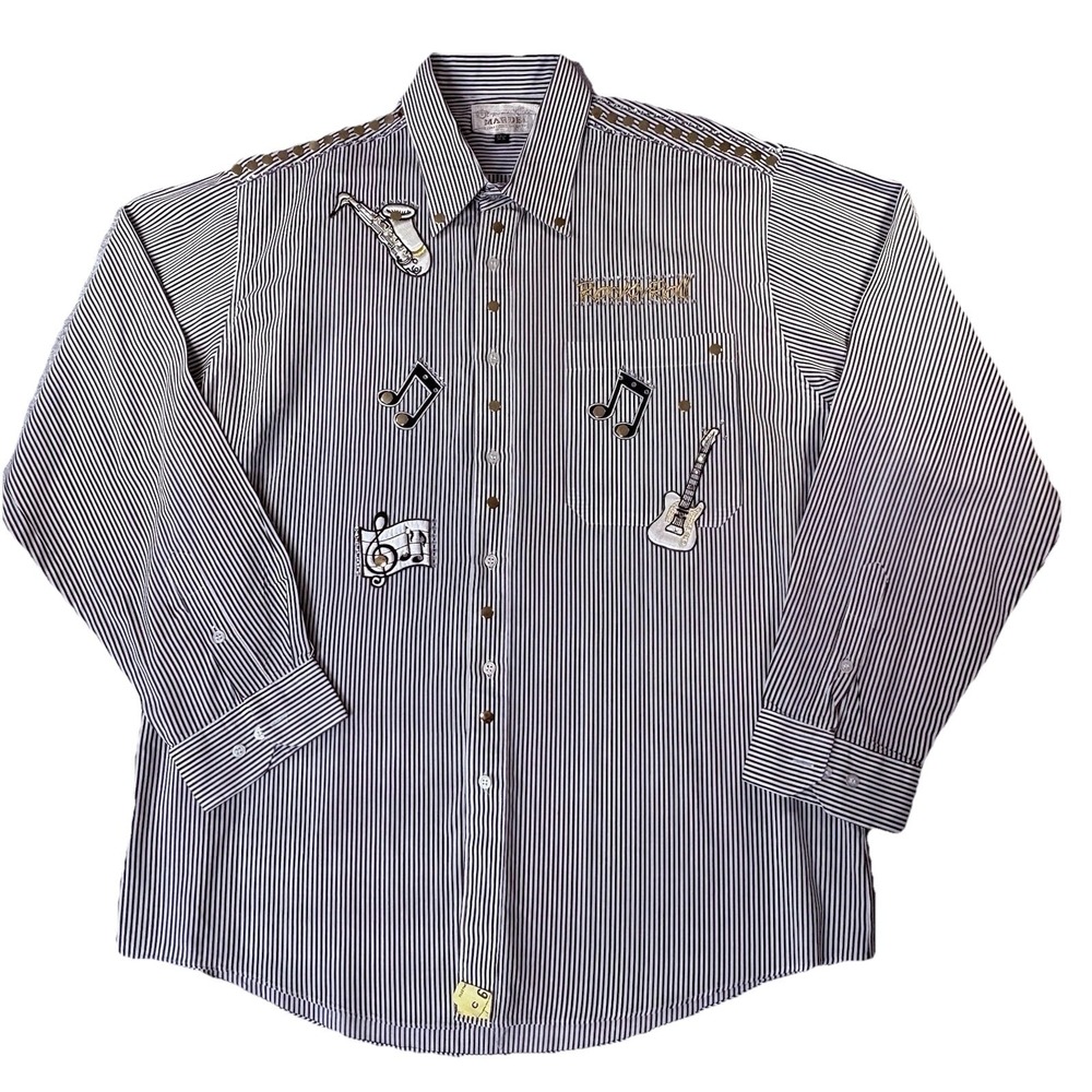 Vintage Mardel Rockfest Music Western Theme Button Shirt Men's L Black Stripe